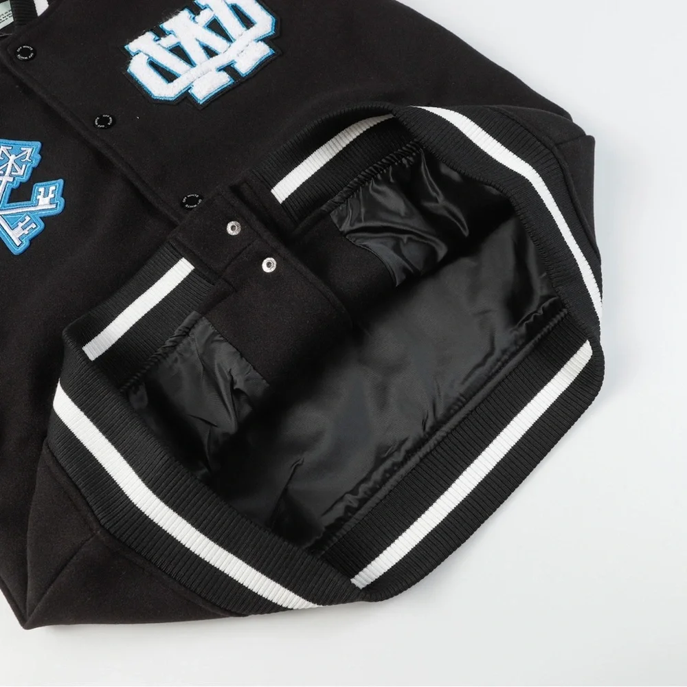 Off-White Black and White Bomber Jacket with Blue Accents - Picture 4 of 6